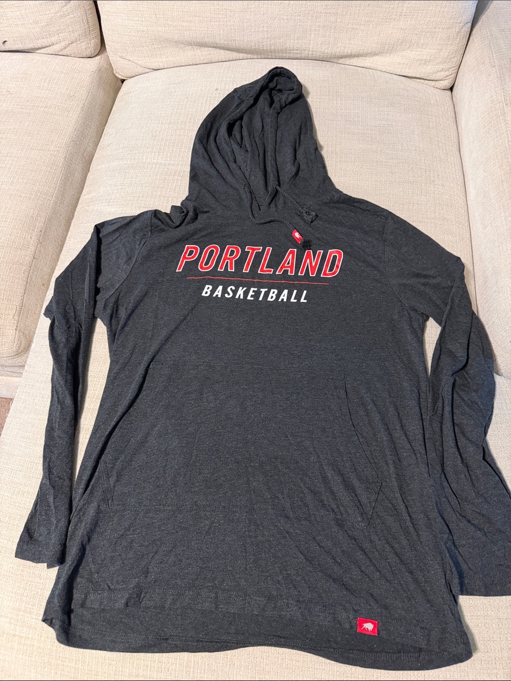 Portland Trail Blazers Basketball Hooded Tee - Charcoal with Red Logo